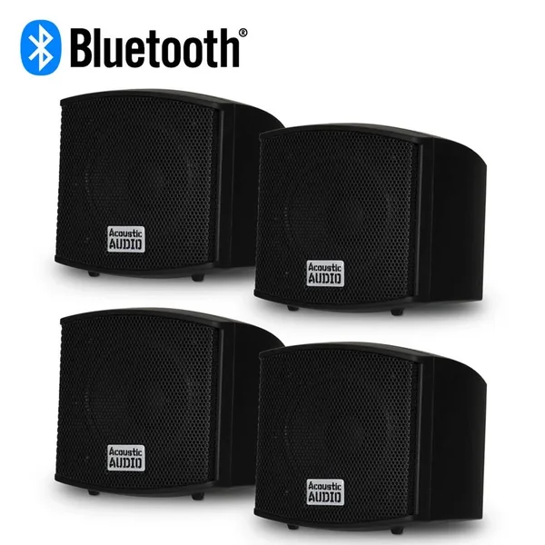 Acoustic Audio Aa321b Bluetooth Indoor Mountable Powered Black 4 Speaker Pack
