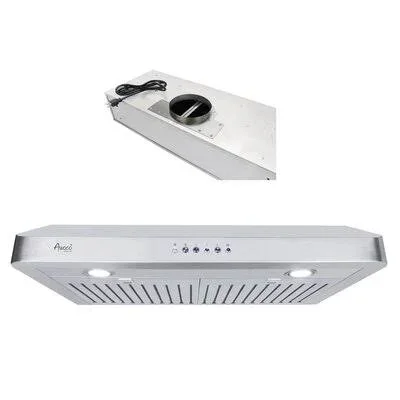 Awoco RH-C06-42 Classic 6x22 High 1mm Thick Stainless Steel Under Cabinet 4 Speeds 900CFM Range Hood with 2 LED Lights, 6x22 Rou