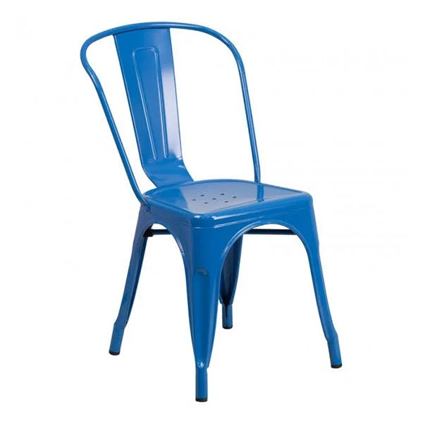 Flash Furniture ET-CT002-4-30-BL-GG 31.5&& Square Blue Metal Indoor Table Set with 4 Stack Chairs