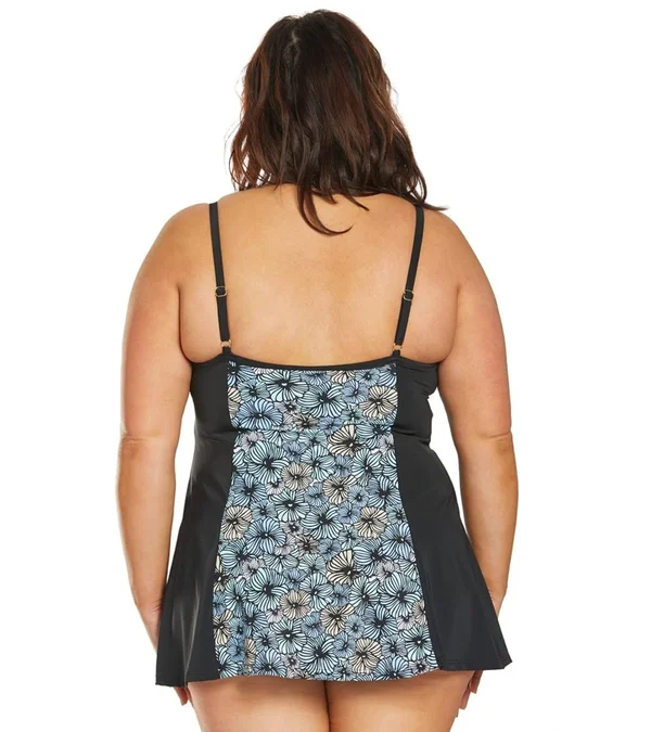 Fit 4 U Women's Plus Size Blocked Vintage Tie Front Swim Dress