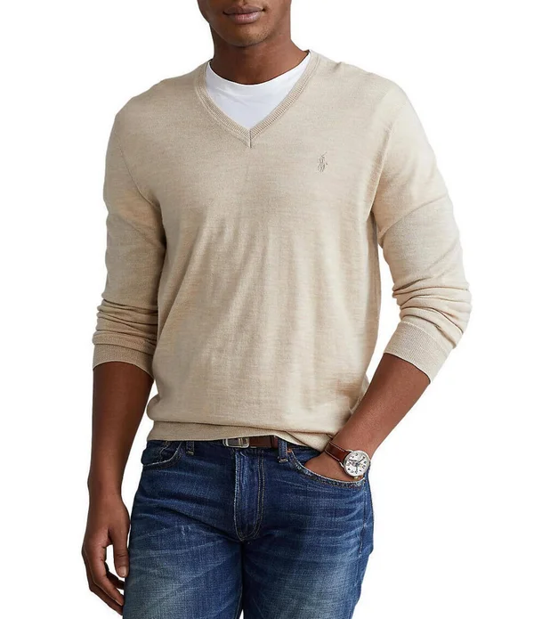 Polo Ralph Lauren Men's Washable Merino Wool Sweater - Oatmeal Heather - Size Xs