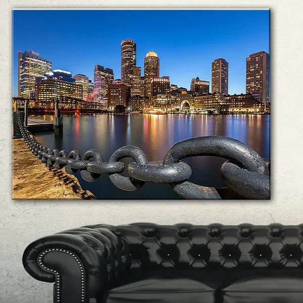 Design Art Boston Skyline at Dusk Photographic Print on Wrapped Canvas