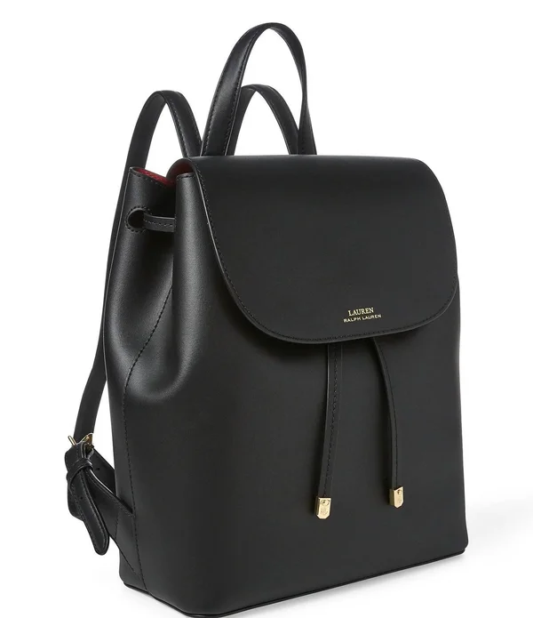 Lauren Ralph Lauren Dryden Flap Leather Backpack (Black/Crimson)