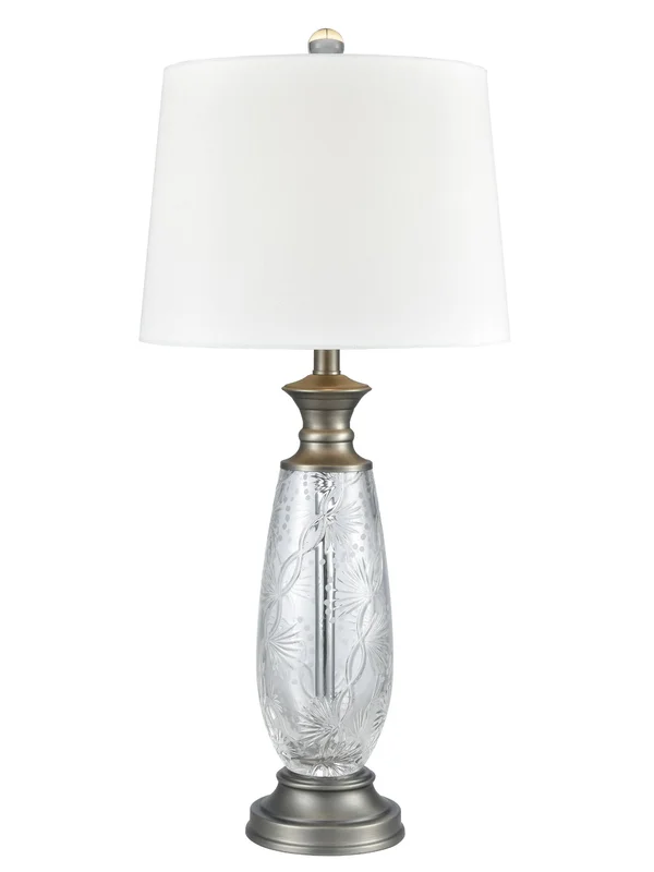 30.5x22 Clear and Silver Colored Glossy Finish Hand-Cut Decorative Table Lamp