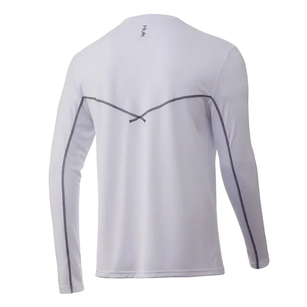 Men's Huk Icon x Pocket Long Sleeve Shirt - Performance Fishing Shirts, White, L