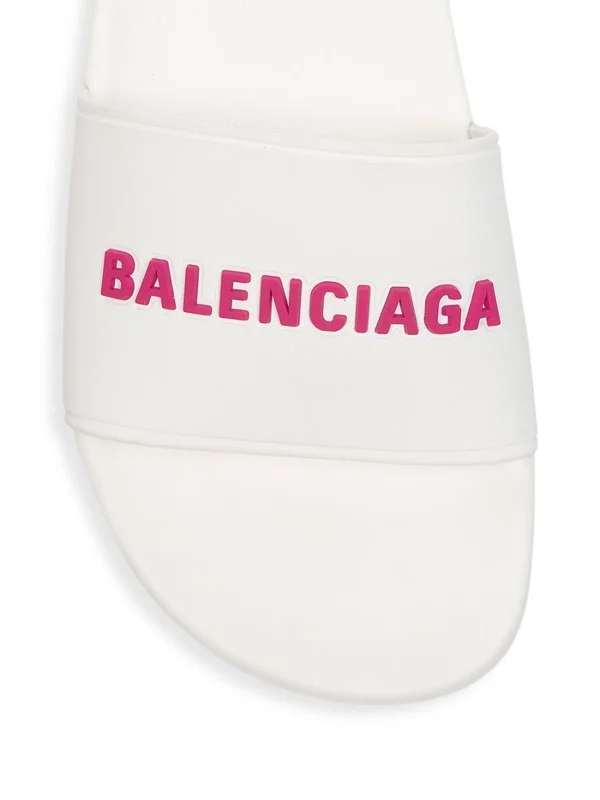 Balenciaga Logo Pool Slide Sandals - White, Women's, 41EU, Sandals Slides