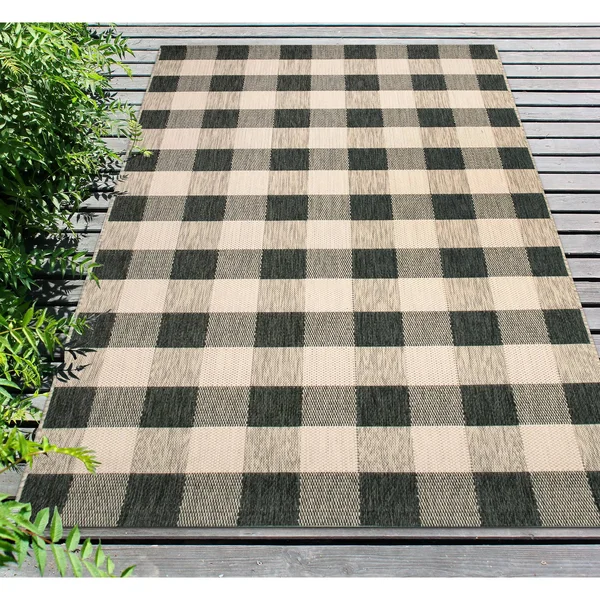 Trans Ocean Portofino Texture Plaid Area Rug, Black, 8&10x22 x 11&9x22 Rectangle