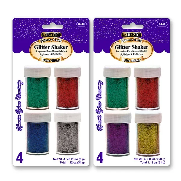 Bazic 8g, 0.28 oz. 4 Primary Color Glitter Shaker
