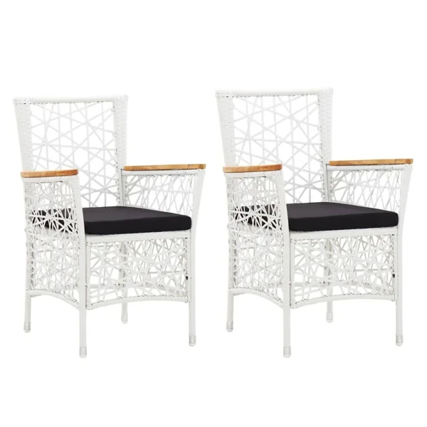 vidaXL Outdoor Chairs 2 Pcs with Cushions Poly Rattan White - 45999