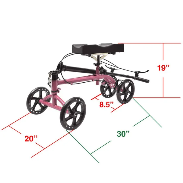 Clevr Medical Foldable Steerable Knee Walker Scooter with Basket, Pink, 30" x 20" x 20"