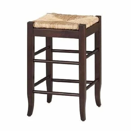 Rush Woven Wooden Frame Counter Stool with Saber Legs - Beige and Dark Brown by Casagear Home - Brown and Beige, 14.5 H x 24 W x